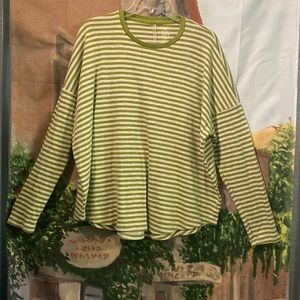 Aerie Green Striped Long Sleeve Tee